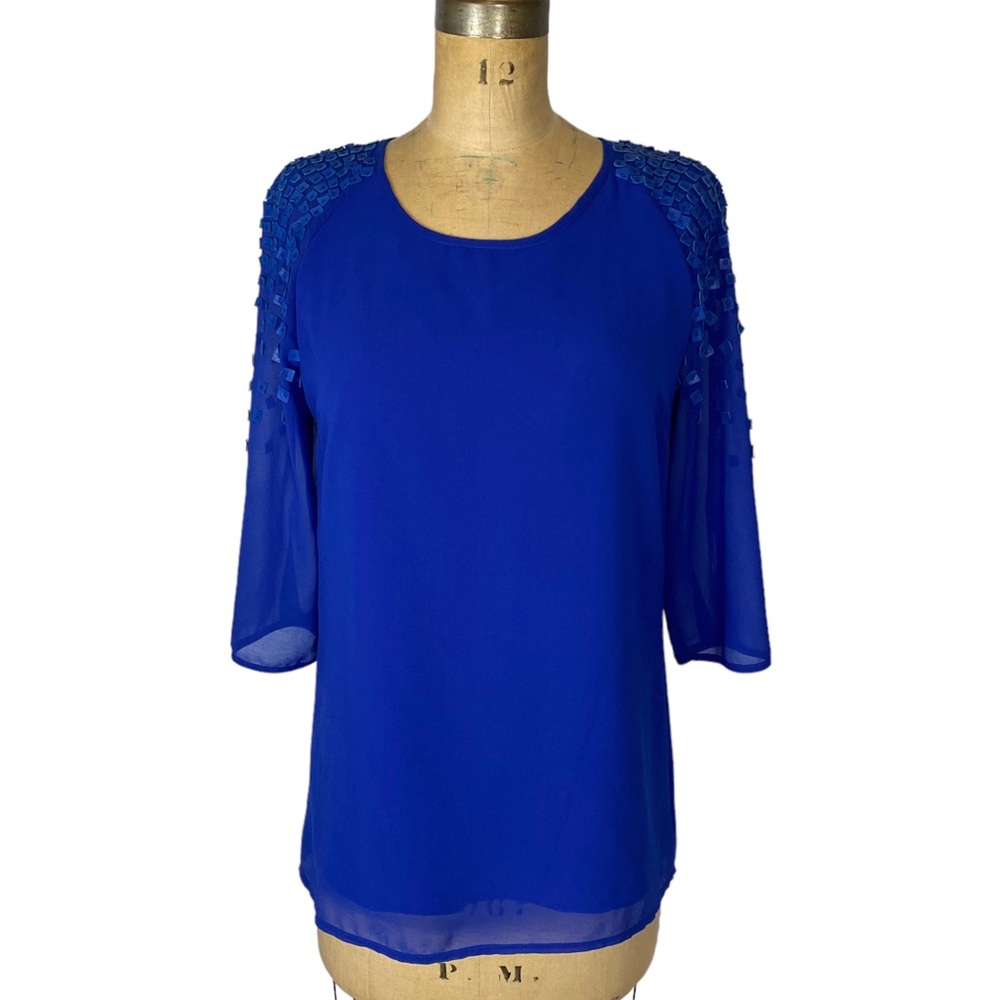 Alexander Wang Silk Blend Cobalt Blue Leatherette Shoulder Detail Blouse Size L